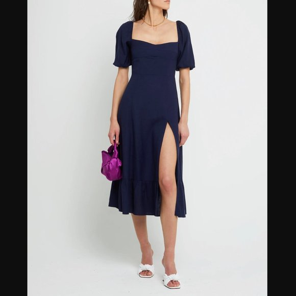 O.P.T. Violetta Midi Dress Navy Sz. S - Picture 5 of 10